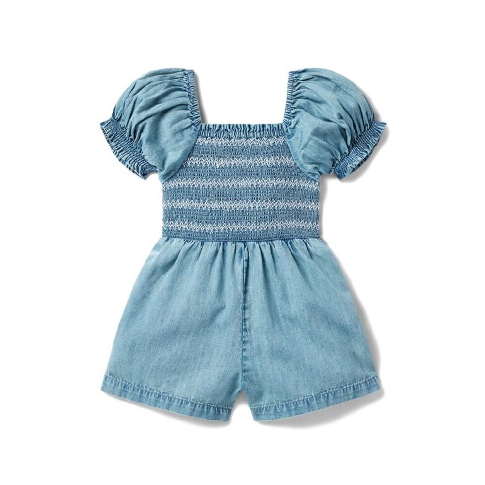 Janie And Jack Girls Chambray Smocked Romper, Blue - Picture 2 of 3
